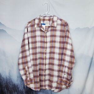 Jachs Girlfriend Plaid Long Sleeve Button Up Soft Flannel Shirt Large NWT